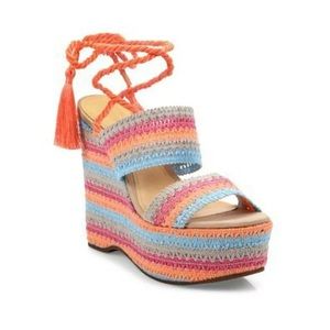 Shutz-Bendy Espadrille Wedge Multi Color Platform Tie Up Open Sandals